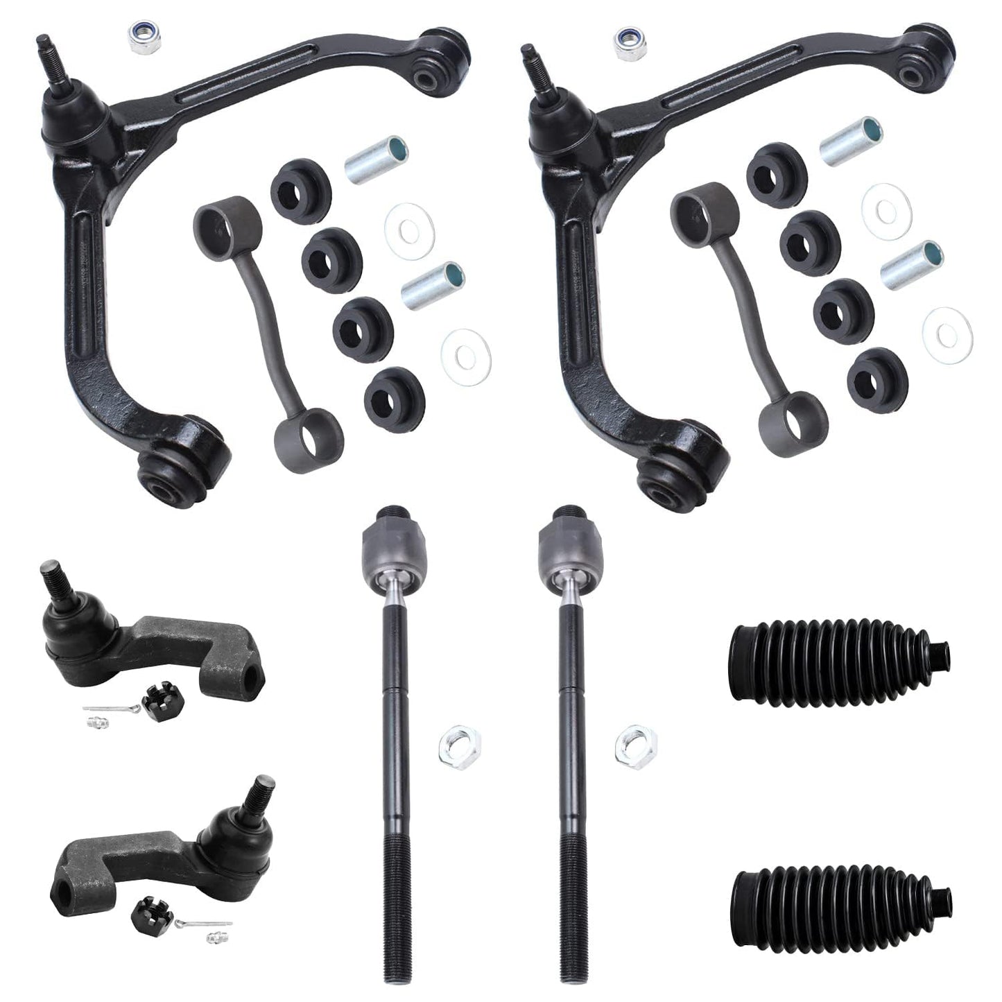 Detroit Axle - 10pc Front End Suspension Kit for Jeep Liberty 02-05, 2 Upper Control Arms 4 Inner Outer Tie Rod Ends 2 Stabilize